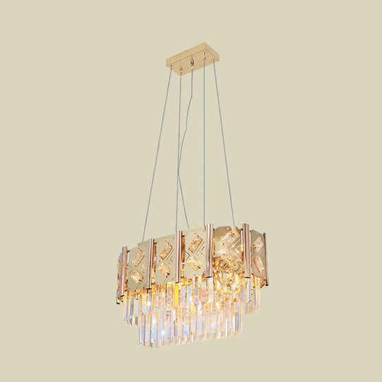 Modern Gold Beveled Crystal 10-Light Ceiling Chandelier with Tiered Hanging Prisms