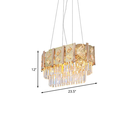 Gold Beveled Crystal Prisms Tiered Chandelier - Modern 10-Light Ceiling Pendant