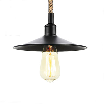 Industrial Metal Pendant Light - Flat/Cone Design 7/8.5 Width Single Living Room Hanging Lamp In