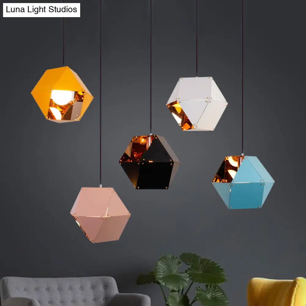 Minimalist Gem Hanging Light Kit - 1 Black/White/Pink Pendant Lamp 9.5/12 Wide