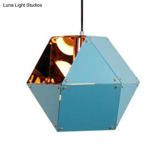 Minimalist Gem Hanging Light Kit - 1 Black/White/Pink Pendant Lamp 9.5/12 Wide Blue / 9.5