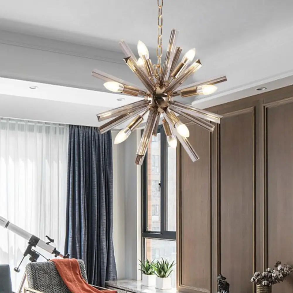 9-Bulb Living Room Chandelier Lighting Modern Brass Pendant Light Fixture With Starburst Beveled