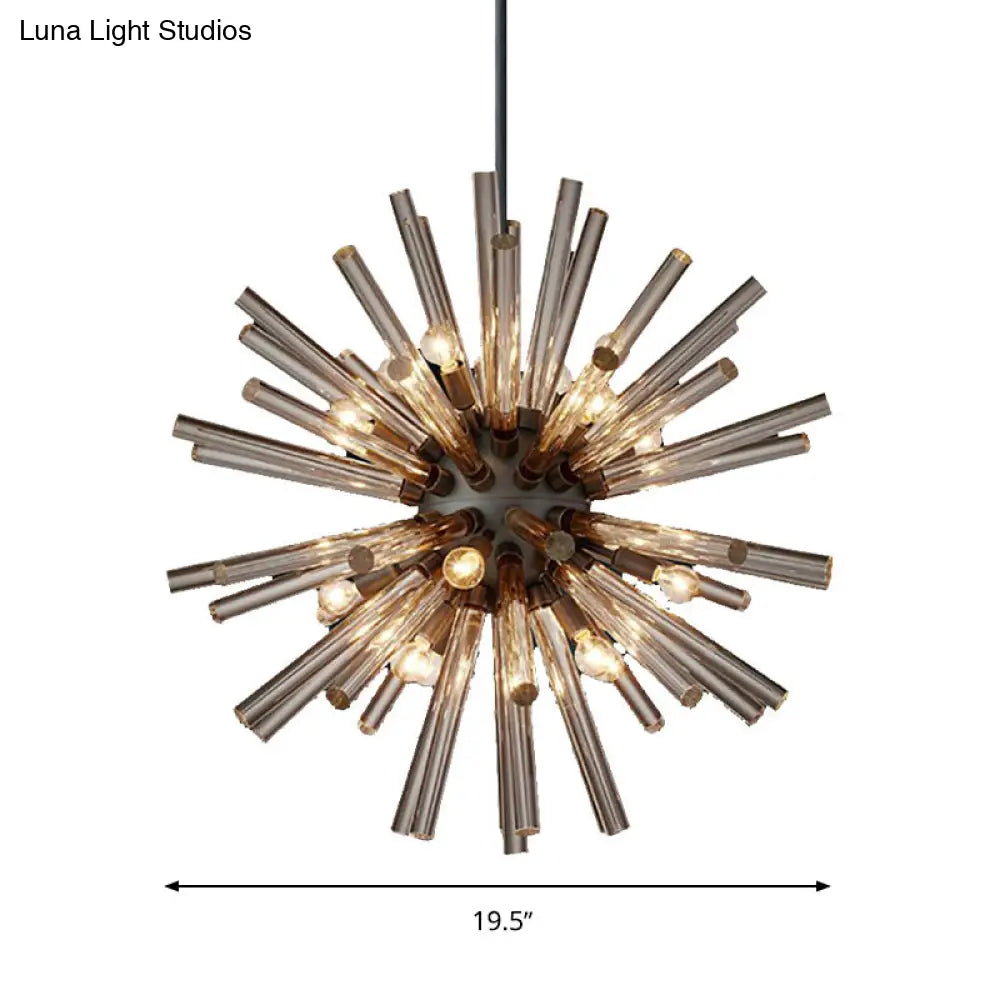 Modern Brass Starburst Chandelier - 9-Light Living Room Pendant With Crystal Beveled Shade