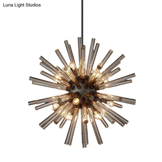 Modern Brass Starburst Chandelier - 9-Light Living Room Pendant With Crystal Beveled Shade