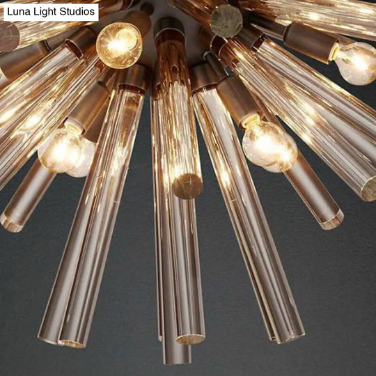 Modern Brass Starburst Chandelier - 9-Light Living Room Pendant With Crystal Beveled Shade