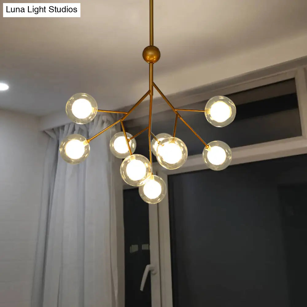 9-Head Chandelier Tree Branch Suspension Light With Dual Ball Glass Shade - Simplicity Collection