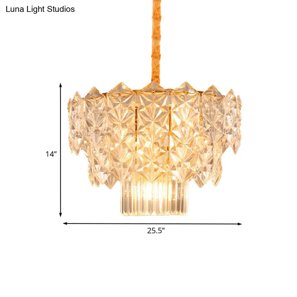 9-Head Crystal Flute Chandelier: Modern Gold Drum Pendant Light For Dining Room