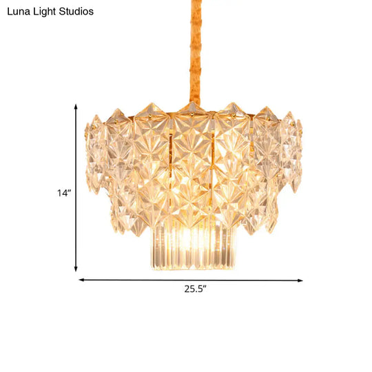 9-Head Crystal Flute Chandelier: Modern Gold Drum Pendant Light For Dining Room