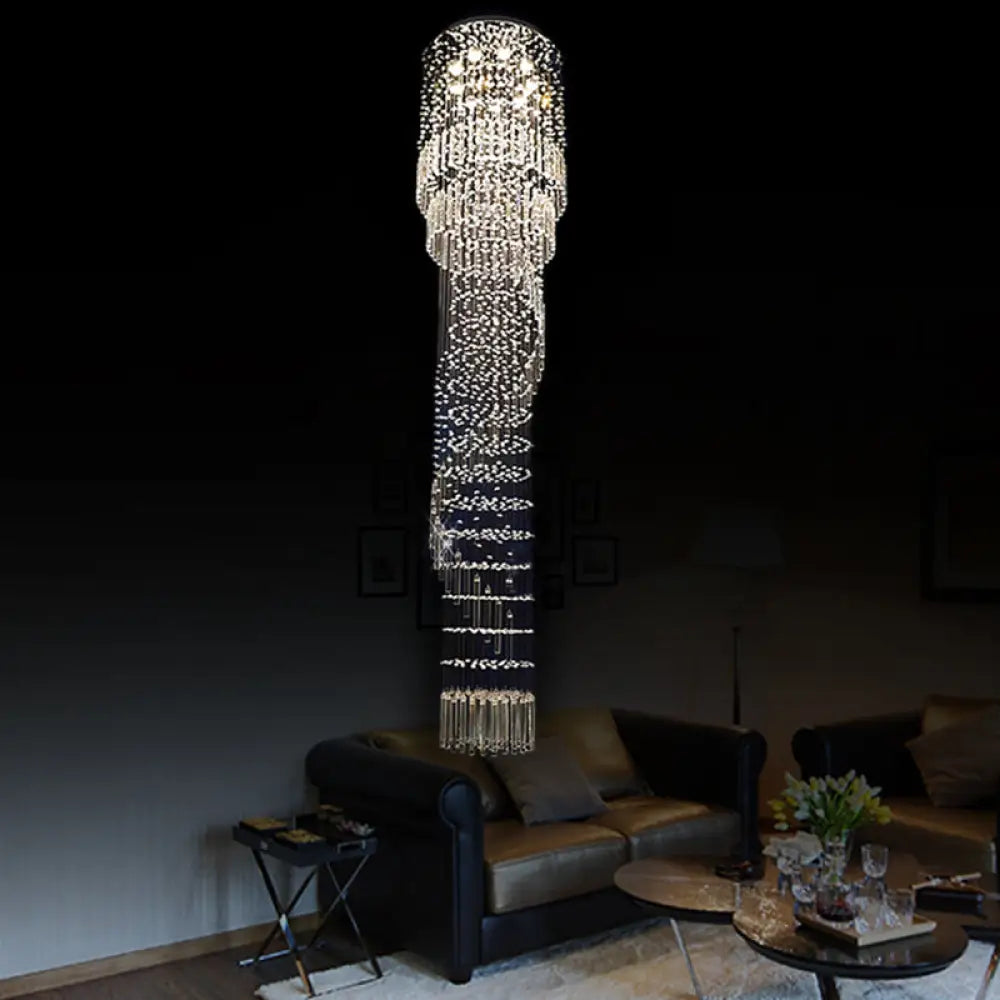 9-Head Led Pendant Lighting: Elegant Gold Crystal Cascading Multiple Hanging Lamp