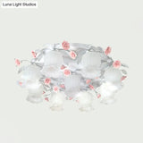 9 - Head White Glass Rose Ceiling Light - Countryside Flush Mount For Living Room