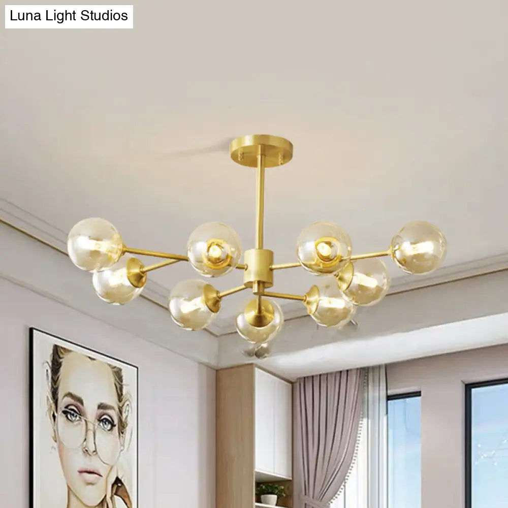 Post Modern Brass Chandelier With Clear Glass Shade - 9 Lights For Living Room Ceiling