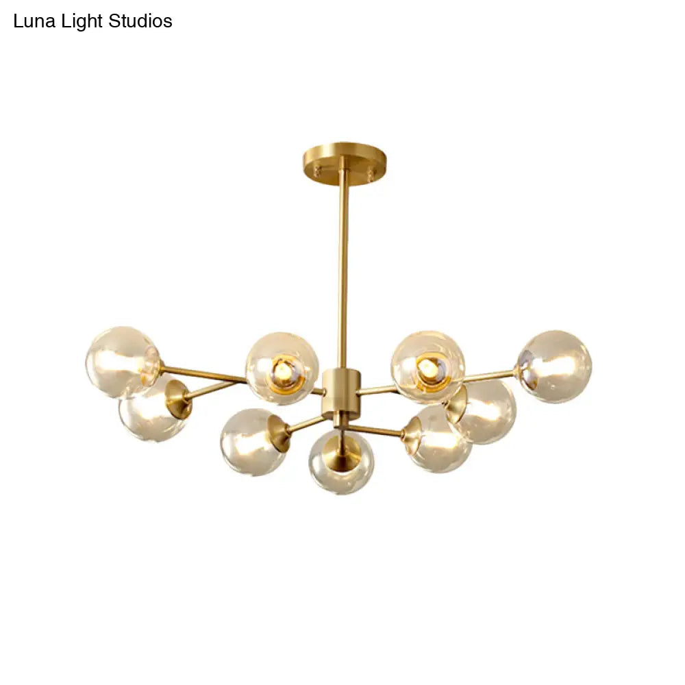 Post Modern Brass Chandelier With Clear Glass Shade - 9 Lights For Living Room Ceiling