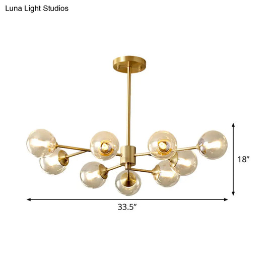 Post Modern Brass Chandelier With Clear Glass Shade - 9 Lights For Living Room Ceiling