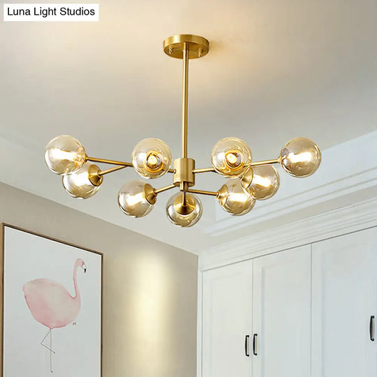 Post Modern Brass Chandelier With Clear Glass Shade - 9 Lights For Living Room Ceiling