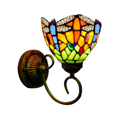 Dragonfly Stained Glass Wall Lamp - Loft Style 1-Light Fixture For Bedroom