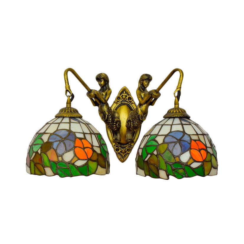 Victorian Glass Wall Mount Sconce Light - 2-Headed Bowl Design Red/Green Ideal For Living Room