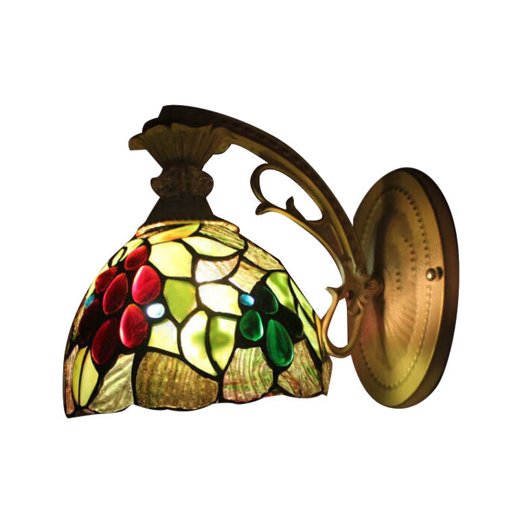 Rustic Tiffany Stained Glass Dome Sconce Wall Mount Light With 1 Brass Bulb