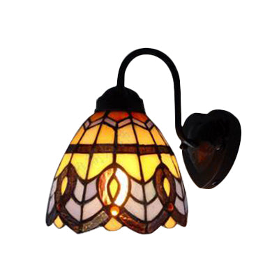 Baroque Stained Glass Dome Wall Light: Blue 1-Head Sconce Fixture For Living Room
