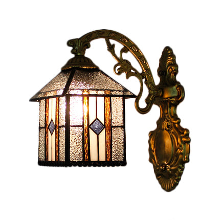 Stained Glass Wall Sconce With Mission Style Design In Brass - Perfect Bedroom Lighting