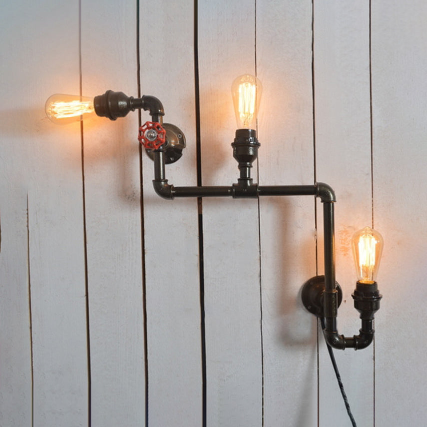 Industrial-Style 3-Head Wall Light Sconce With Open Bulbs - Pipe Metallic Design For Restaurants