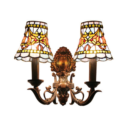Victorian Stained Glass Bell Wall Light With 2 Candle Lights For Corridor