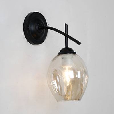 Modern Black Glass Wall Sconce Light - 1 Dimpled Globe Fixture For Living Room Lighting Clear