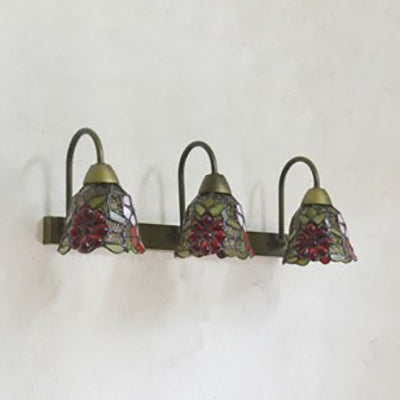 Tiffany Multicolor Stained Glass Sconce Light Fixture With 3 Bell-Shaped Heads In Pink/Purple/Orange