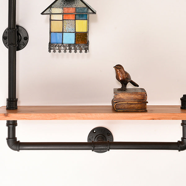 Industrial Tiffany Wall Sconce With Bookshelf & Stained Glass - 1 Light For Living Room