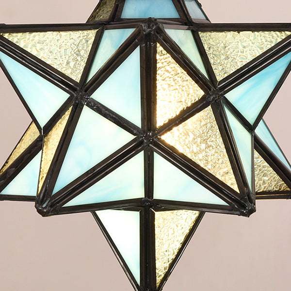 Rustic Vintage Blue Glass Star Wall Light Sconce With Bookshelf - 1 Lamp