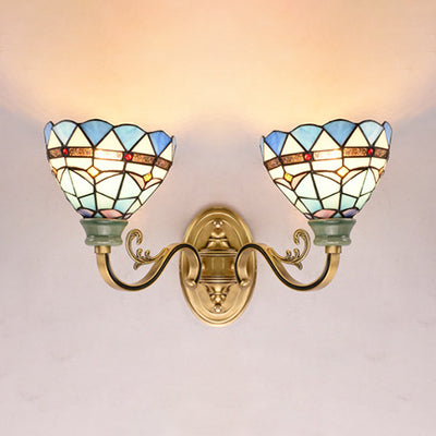Mediterranean Stained Glass Wall Sconce Light For Living Room Blue