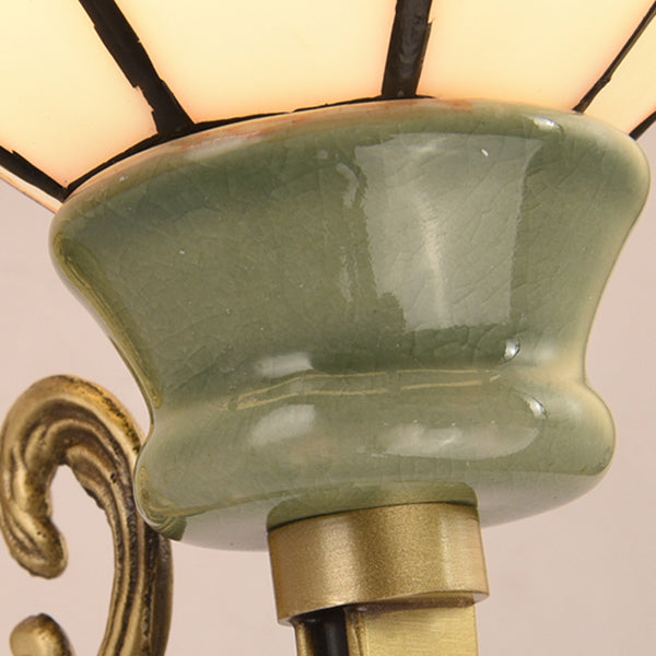 Beige Glass Cone Wall Sconce Lamp - Traditional 2-Head Lighting For Dining Room
