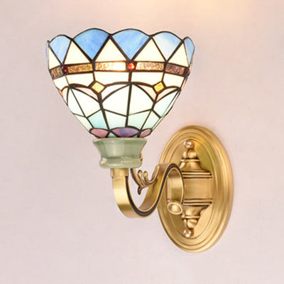 Blue Stained Glass Wall Sconce - Elegant Baroque Style Mount Lamp For Bedroom