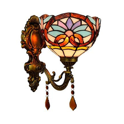 Stained Glass Victorian Wall Sconce With Brass Mount - 1 Light Fixture