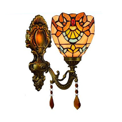 Victorian Crystal Stained Glass Bowl Wall Lighting - 1 Light Mount