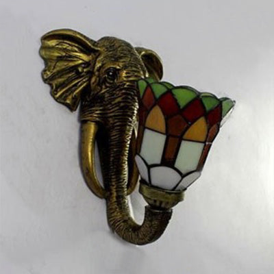 Tiffany Lodge Stained Glass Wall Light With Elephant Backplate