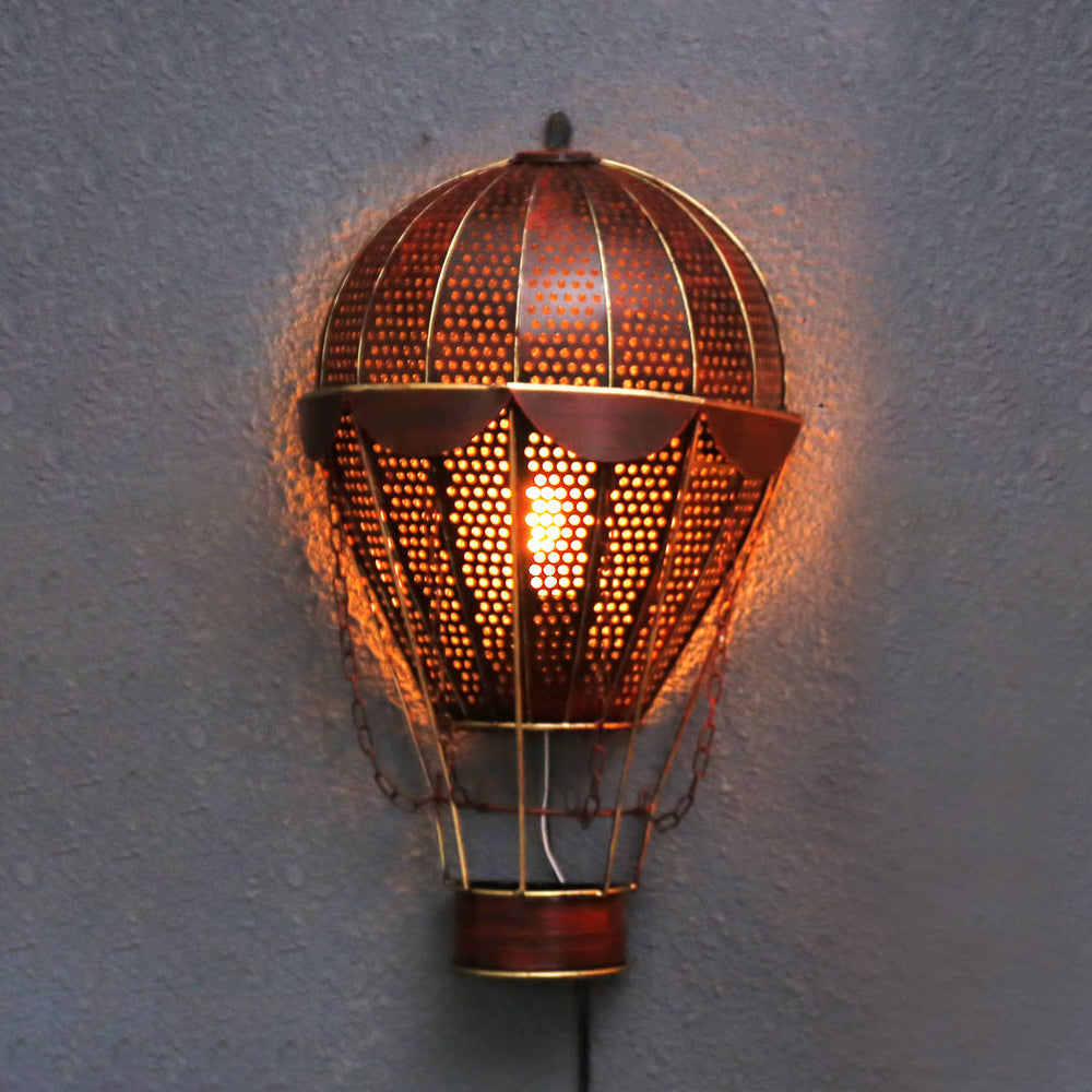 Vintage Metal Hot Air Balloon Wall Lamp - Industrial Single Light Sconce Rust