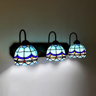 Blue Baroque Wall Sconce With Stained Glass Shade For Living Room