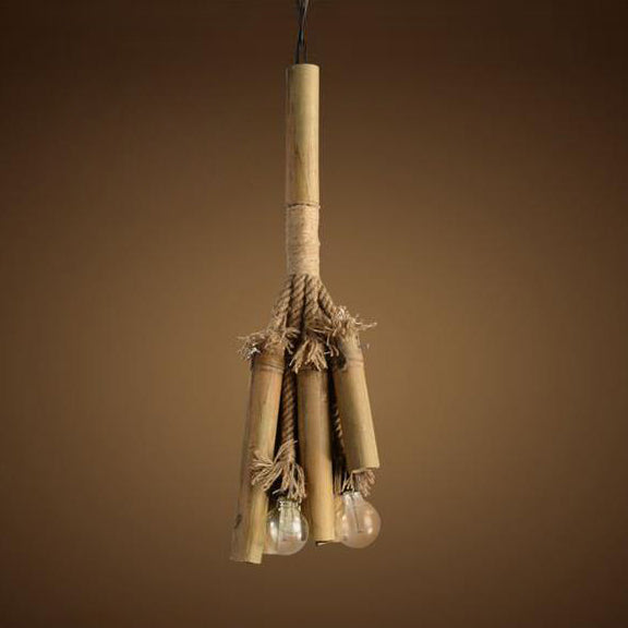 Bamboo Lodge Style Chandelier Light - 3 Lights Open Bulb Hanging Lamp For Restaurants