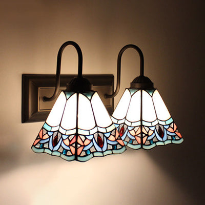 Baroque Stained Glass Wall Mount Light - Blue Sconce Lighting For Bedroom