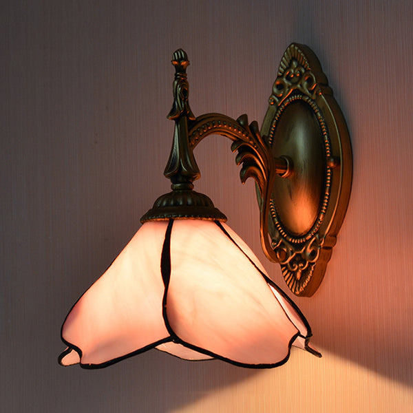 Stained Glass Pink Flower Wall Sconce Lamp - Beautifully Designed For Bedroom Lighting