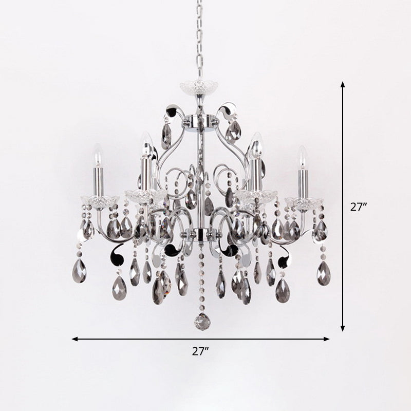 Contemporary Smoke Grey Crystal Chandelier - Elegant 6 Light Candle-Style Suspension Lamp For Dining