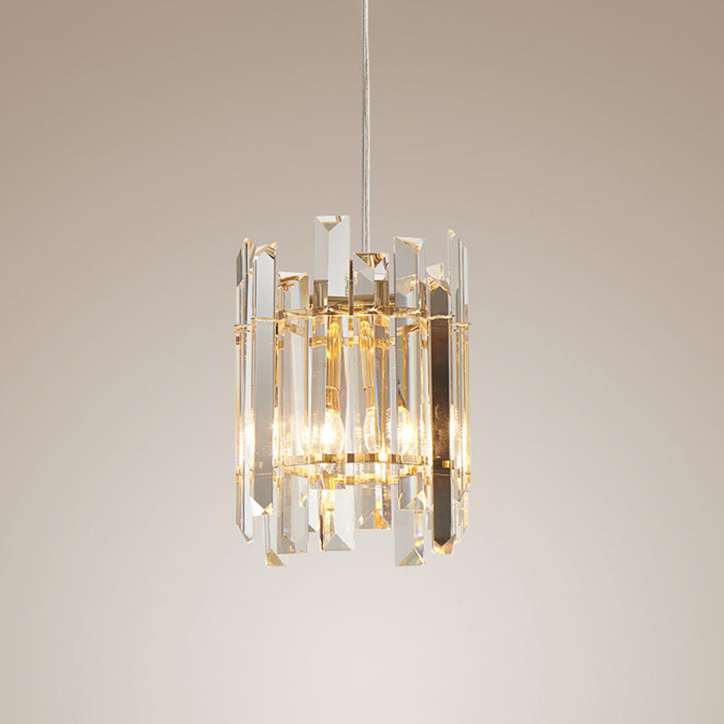 Nordic Cylinder Crystal Block Ceiling Chandelier: Clear, 2 Bulbs, Living Room Hanging Light Fixture
