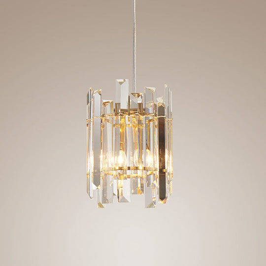 Nordic Crystal Block Ceiling Chandelier - 2-Bulb Clear Cylinder Hanging Light For Living Room