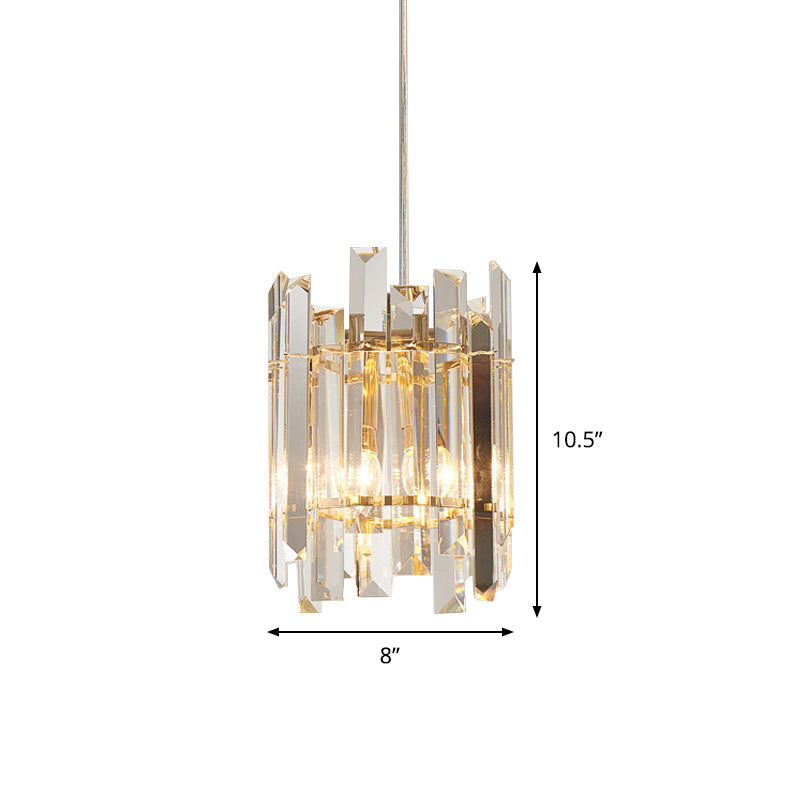 Nordic Cylinder Crystal Block Ceiling Chandelier: Clear, 2 Bulbs, Living Room Hanging Light Fixture
