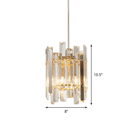 Nordic Crystal Block Ceiling Chandelier - 2-Bulb Clear Cylinder Hanging Light For Living Room