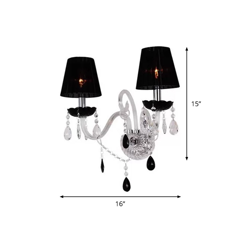 European Black Crystal Wall Mount Sconce Light With Pleated Linen Shades