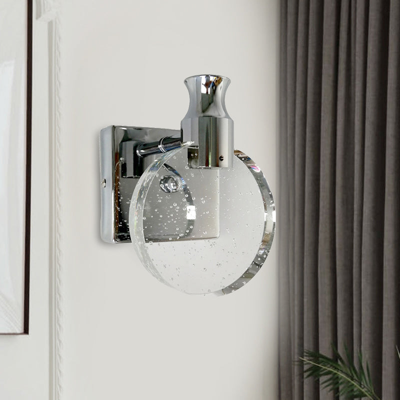 Contemporary Crystal Led Circle Wall Sconce Light For Living Room - Silver