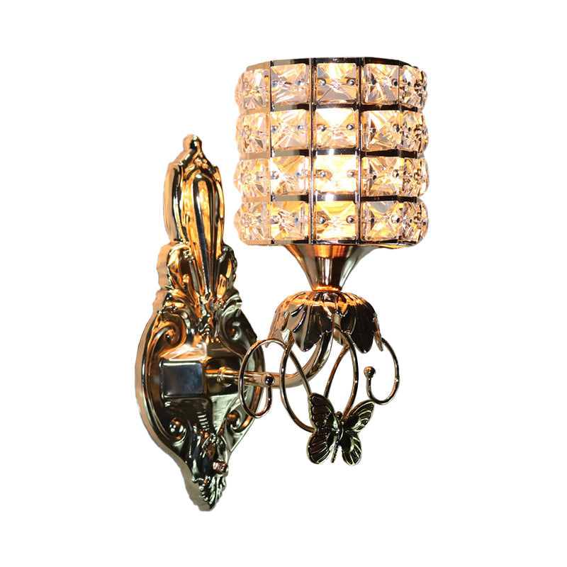 Modern Metal Wall Light Fixture With Crystal Shade And Cylinder Design - Ideal For Living Room