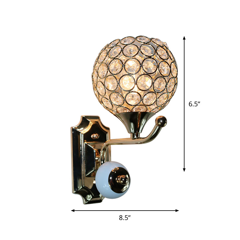 Gold Modernist Circle Wall Sconce - Crystal-Encrusted Single-Head Mount Light Fixture