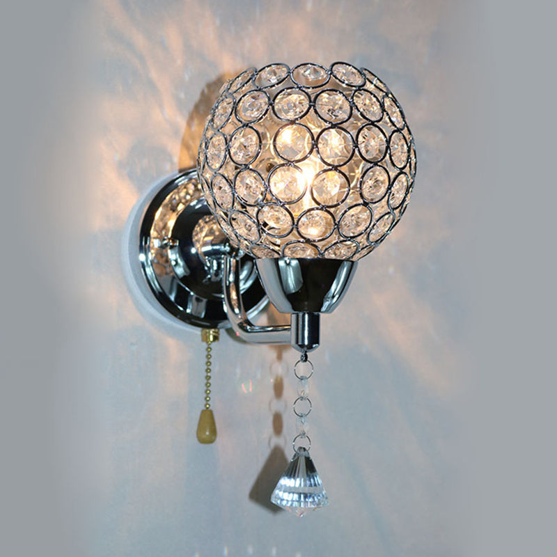 Modernist Nickle Faceted Clear Glass 1-Bulb Wall Sconce Light Fixture